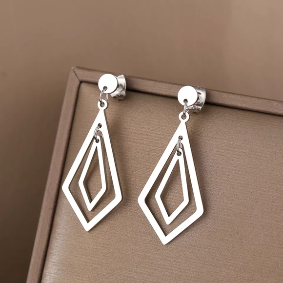 Geometric Rhombus Dangle Earrings - Picture 4 of 4